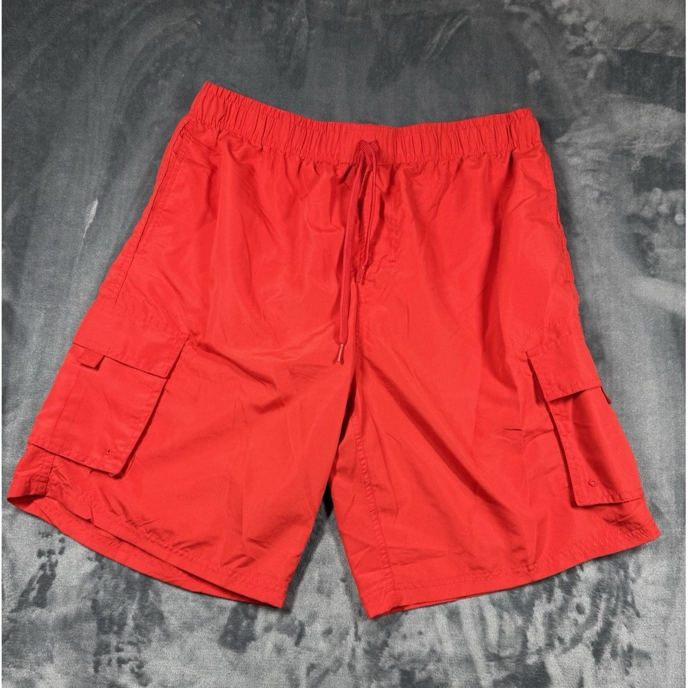 Coastal Revolution Mens L Red Board Swim Shorts‎ Trunks Surf Vacation